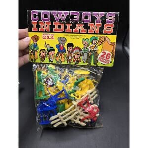 Vintage Tim Mee Toy Cowboys & Indians 26 Pieces No. 12340 Brand New